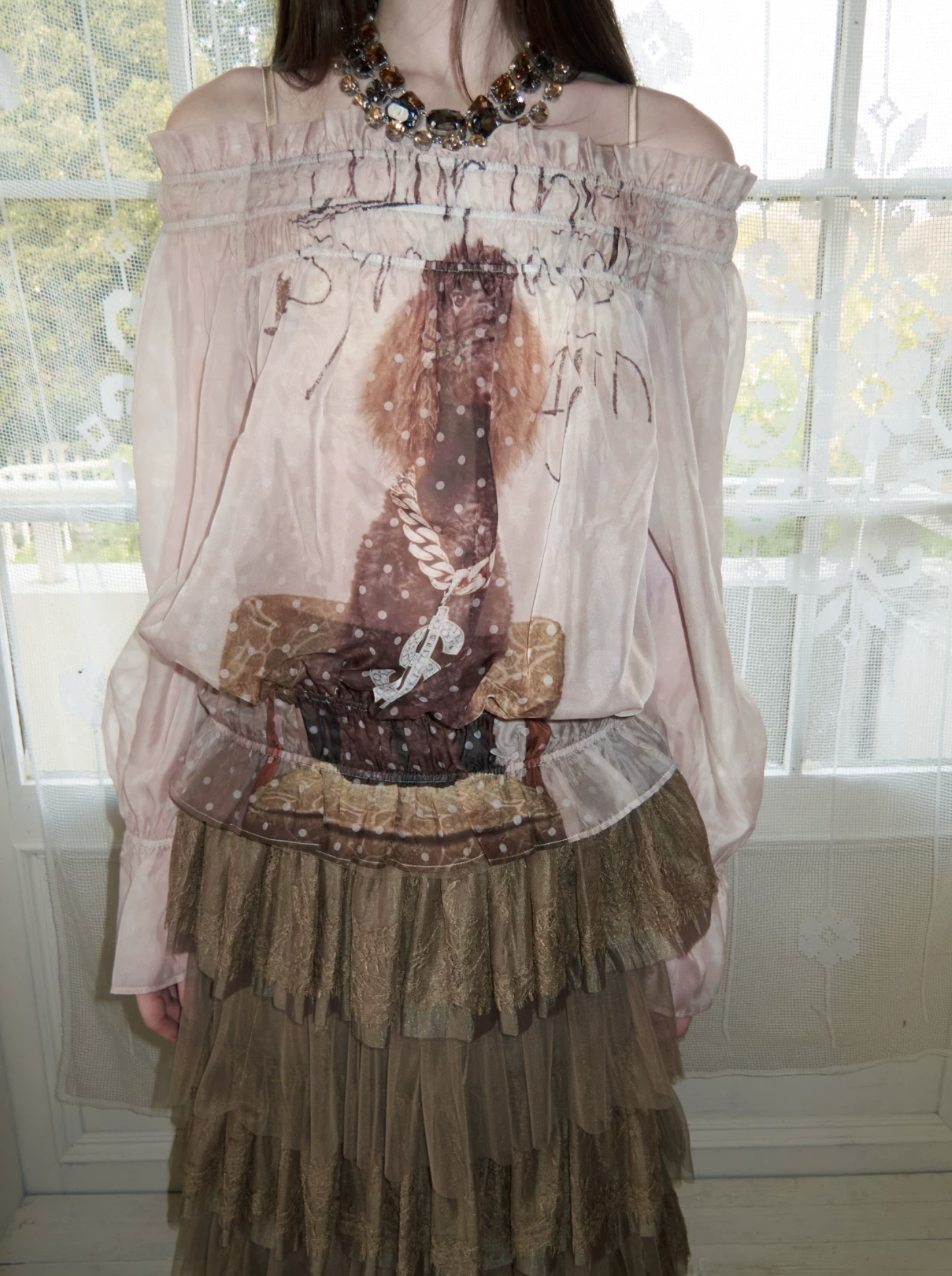 IN STOCK ♱ SIN SHEER CHIFFON GRAPHIC LONG-SLEEVE TOP - 2colors - Image 10