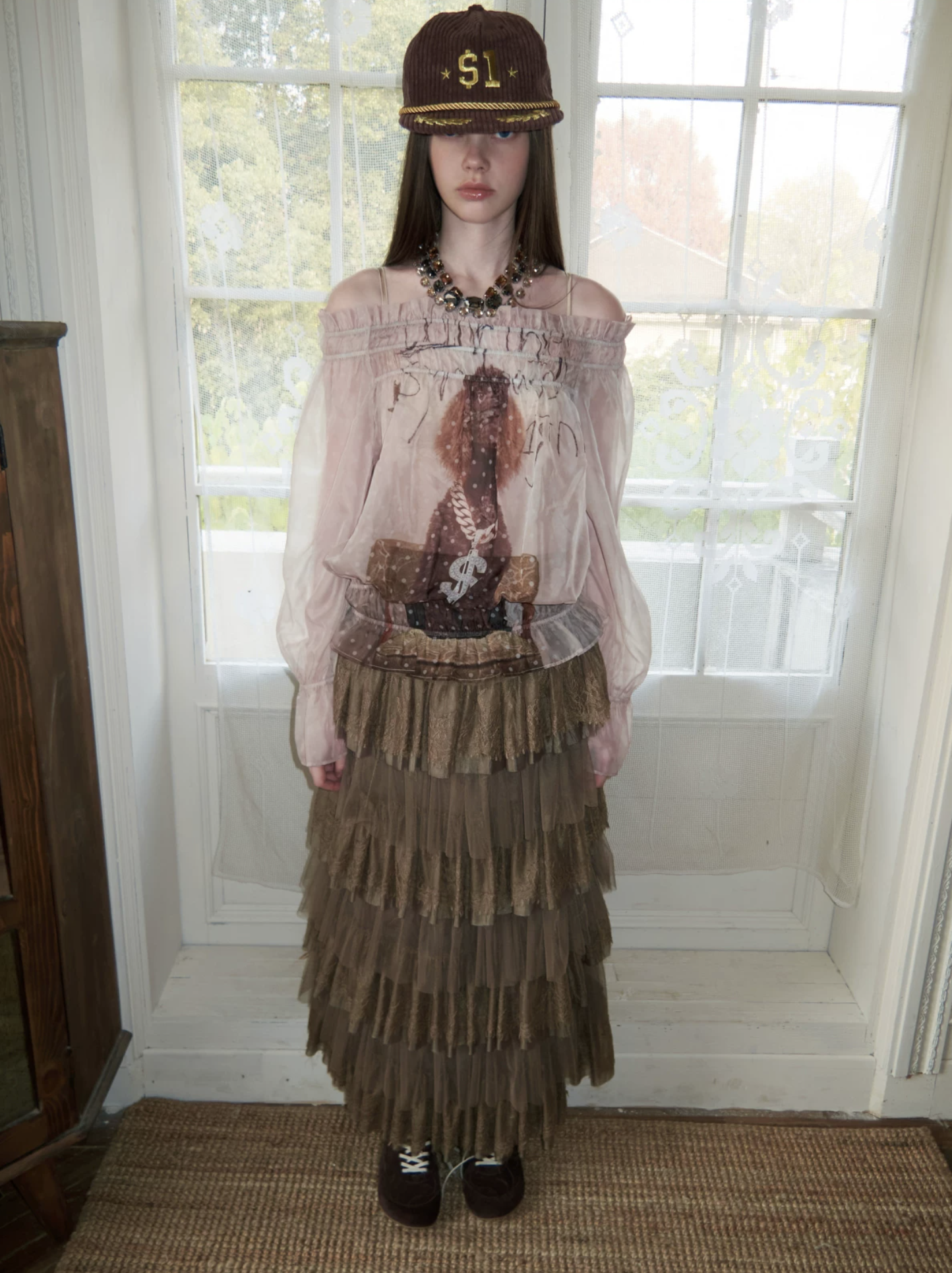 IN STOCK ♱ SIN SHEER CHIFFON GRAPHIC LONG-SLEEVE TOP - 2colors - Image 11