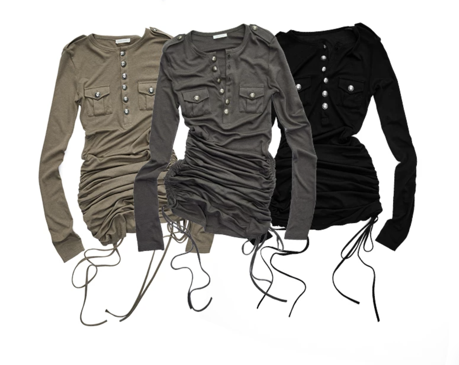 IN STOCK ♱ GUN DRAWSTRING BODYCON MIDI DRESS - 3colors - Image 7