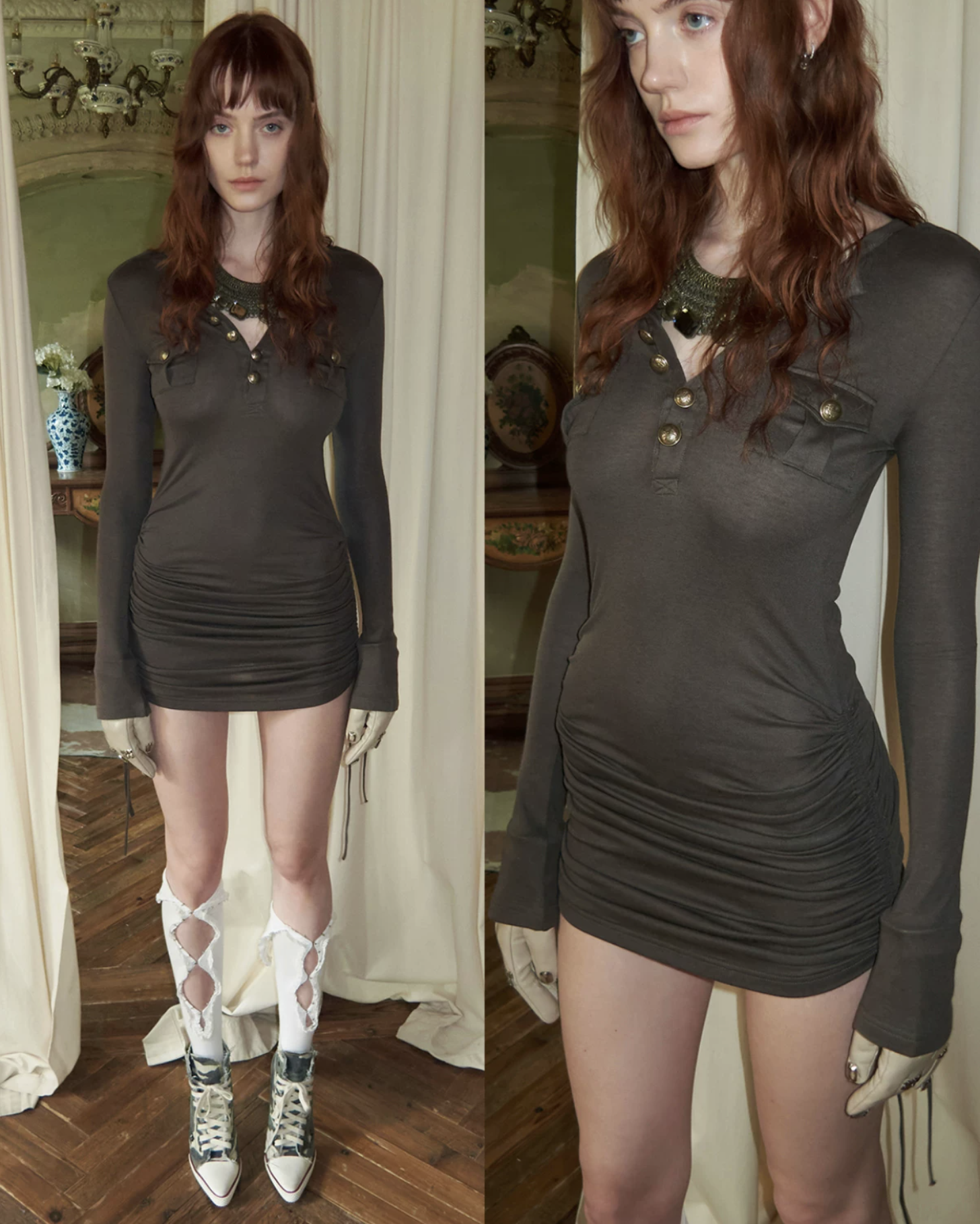 IN STOCK ♱ GUN DRAWSTRING BODYCON MIDI DRESS - 3colors - Image 20