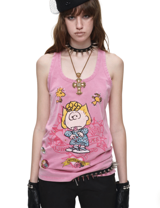 IN STOCK ♱ 1JINN x SNOOPY ੯‧̀͡⬮ SALLY VINTAGE GRAPHIC TANK TOP - PINK