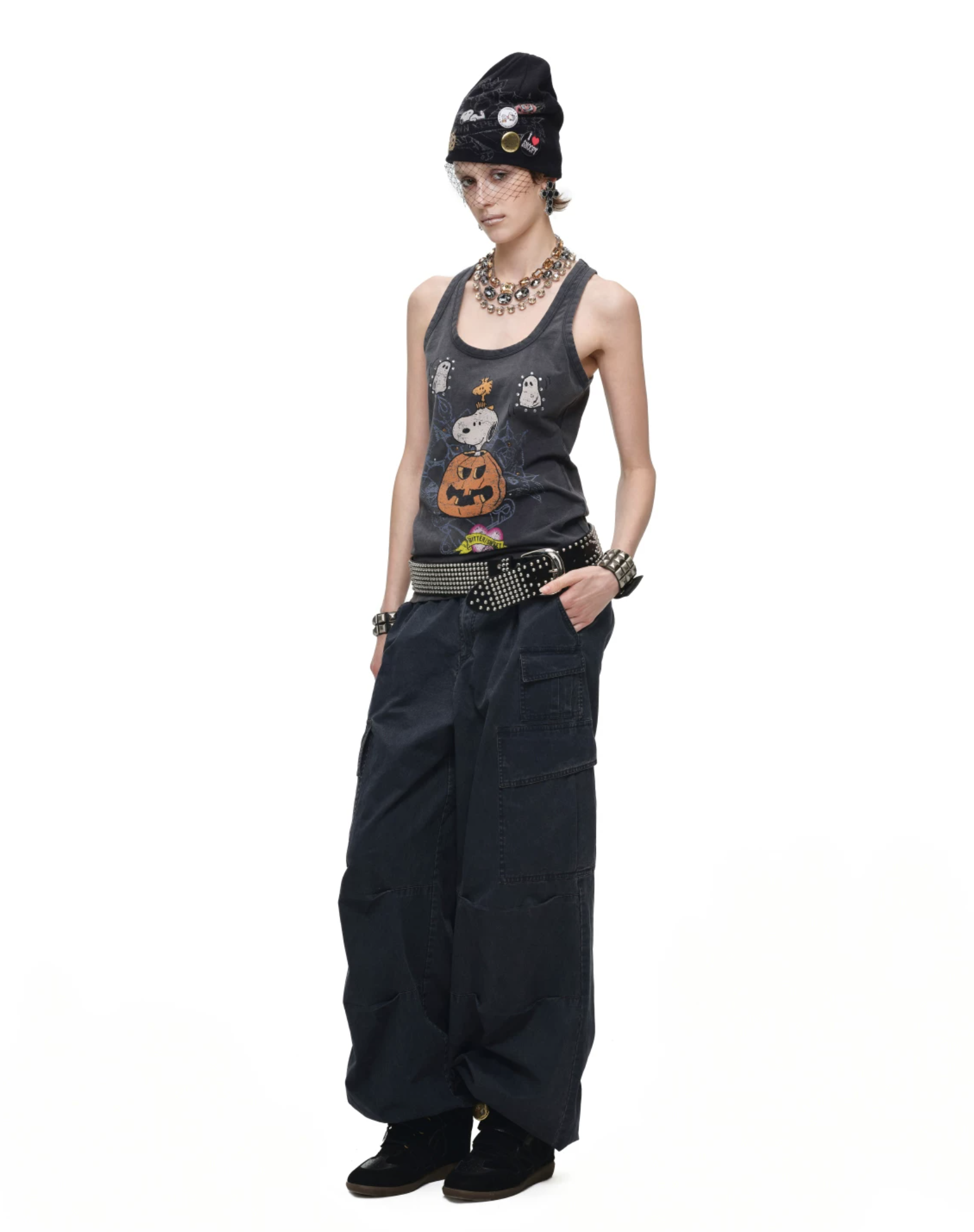 IN STOCK ♱ 1JINN x SNOOPY ੯‧̀͡⬮ PUMPKIN SNOOPY VINTAGE GRAPHIC TANK TOP - WASHED GRAY - Image 3