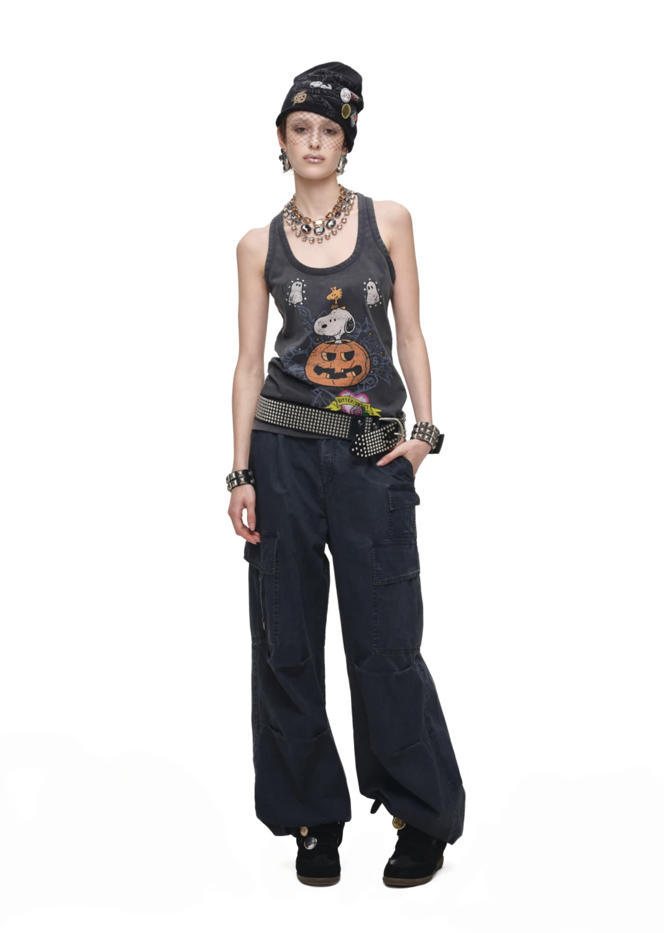 IN STOCK ♱ 1JINN x SNOOPY ੯‧̀͡⬮ PUMPKIN SNOOPY VINTAGE GRAPHIC TANK TOP - WASHED GRAY - Image 6
