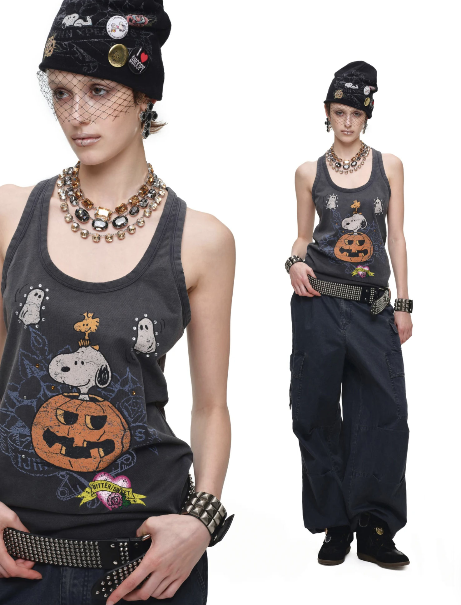 IN STOCK ♱ 1JINN x SNOOPY ੯‧̀͡⬮ PUMPKIN SNOOPY VINTAGE GRAPHIC TANK TOP - WASHED GRAY - Image 7