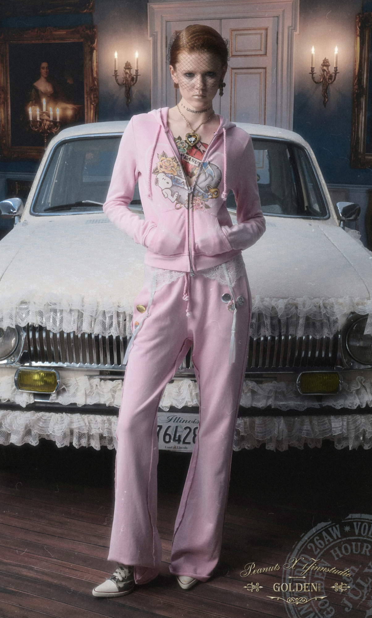 IN STOCK ♱ 1JINN x SNOOPY ੯‧̀͡⬮ PEANUTS VINTAGE HEART GRAPHIC ZIP HOODIE & LOUNGE PANTS - PINK - Image 9