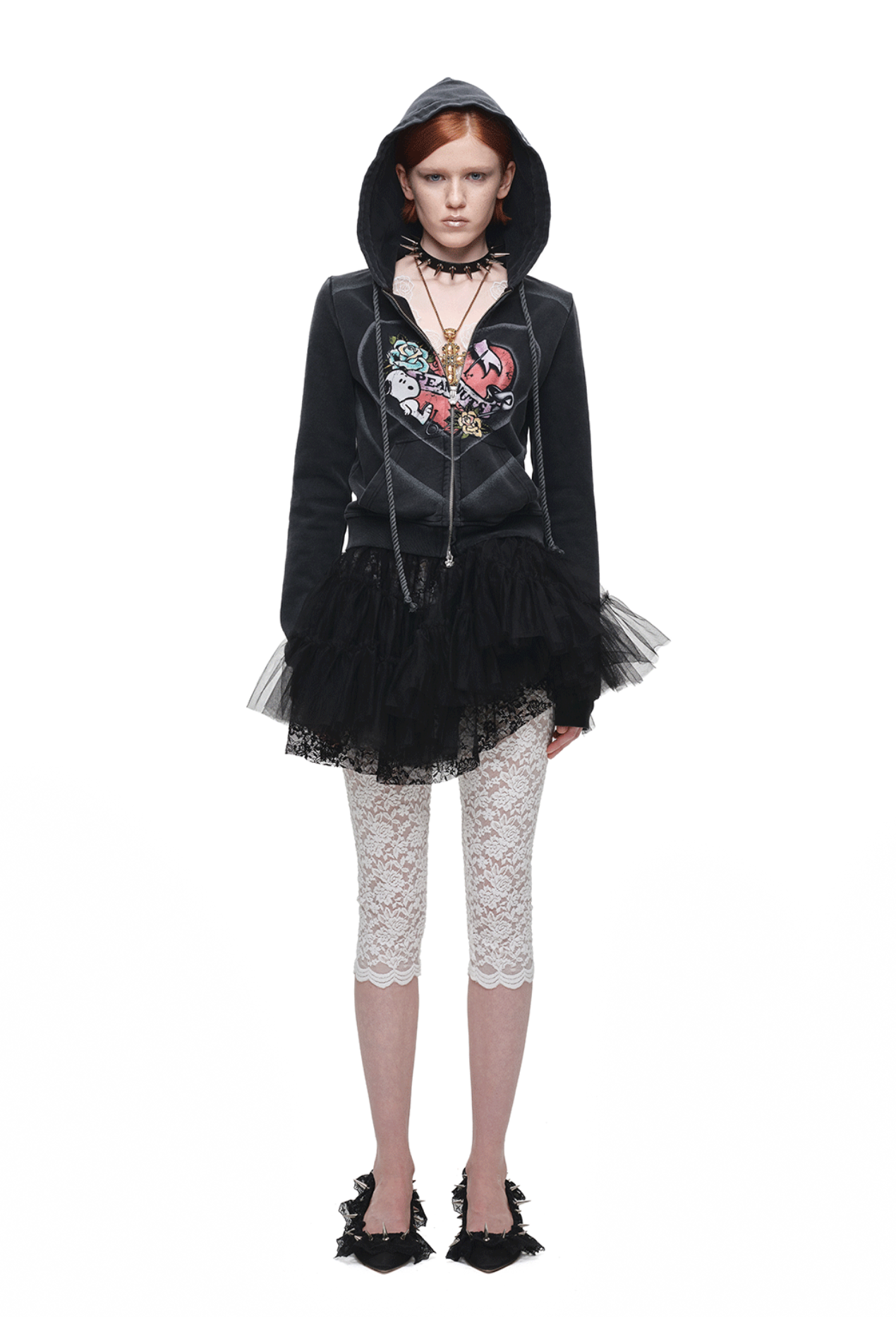 IN STOCK ♱ 1JINN x SNOOPY ੯‧̀͡⬮ PEANUTS VINTAGE HEART GRAPHIC ZIP HOODIE & LOUNGE PANTS - WASHED BLACK - Image 19