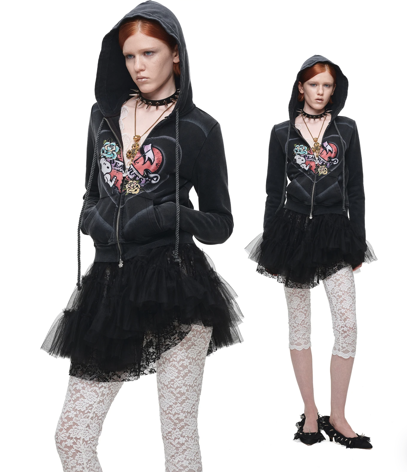 IN STOCK ♱ 1JINN x SNOOPY ੯‧̀͡⬮ PEANUTS VINTAGE HEART GRAPHIC ZIP HOODIE & LOUNGE PANTS - WASHED BLACK - Image 20