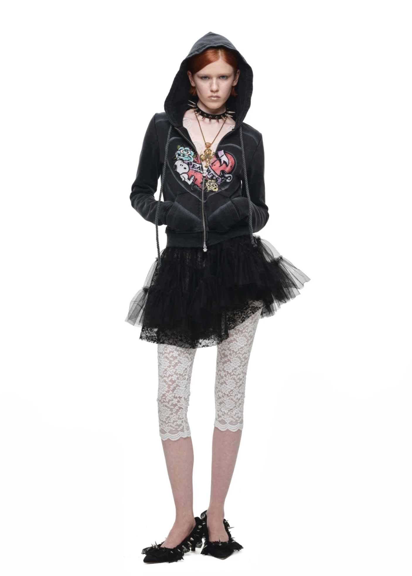 IN STOCK ♱ 1JINN x SNOOPY ੯‧̀͡⬮ PEANUTS VINTAGE HEART GRAPHIC ZIP HOODIE & LOUNGE PANTS - WASHED BLACK - Image 22