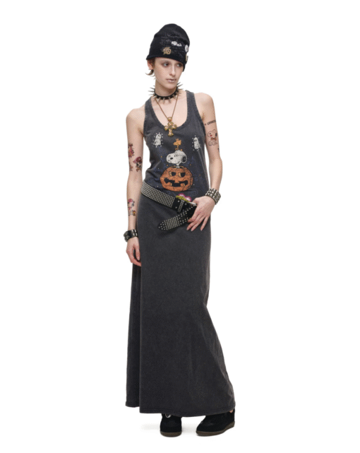 Alternative view of IN STOCK ♱ 1JINN x SNOOPY ੯‧̀͡⬮ PUMPKIN & SNOOPY VINTAGE GRAPHIC LONG TANK DRESS - 2colors
