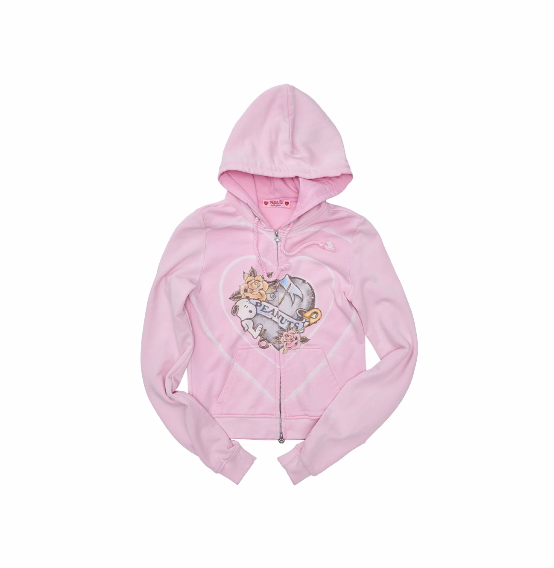 IN STOCK ♱ 1JINN x SNOOPY ੯‧̀͡⬮ PEANUTS VINTAGE HEART GRAPHIC ZIP HOODIE & LOUNGE PANTS - PINK - Image 12