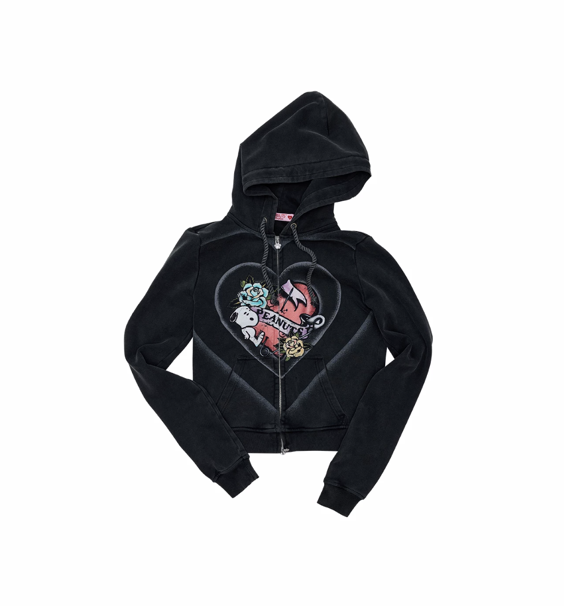 IN STOCK ♱ 1JINN x SNOOPY ੯‧̀͡⬮ PEANUTS VINTAGE HEART GRAPHIC ZIP HOODIE & LOUNGE PANTS - WASHED BLACK - Image 8