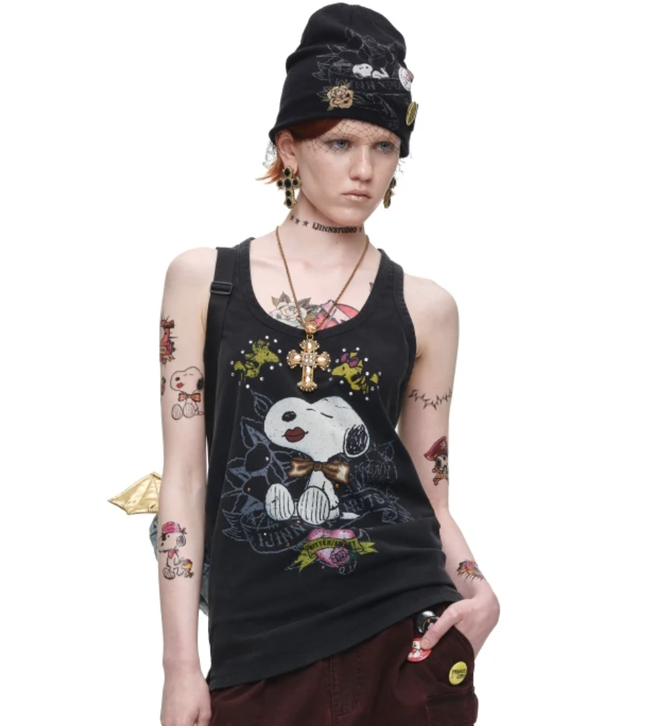 IN STOCK ♱ 1JINN x SNOOPY ੯‧̀͡⬮ SNOOPY VINTAGE GRAPHIC TANK TOP - BLACK