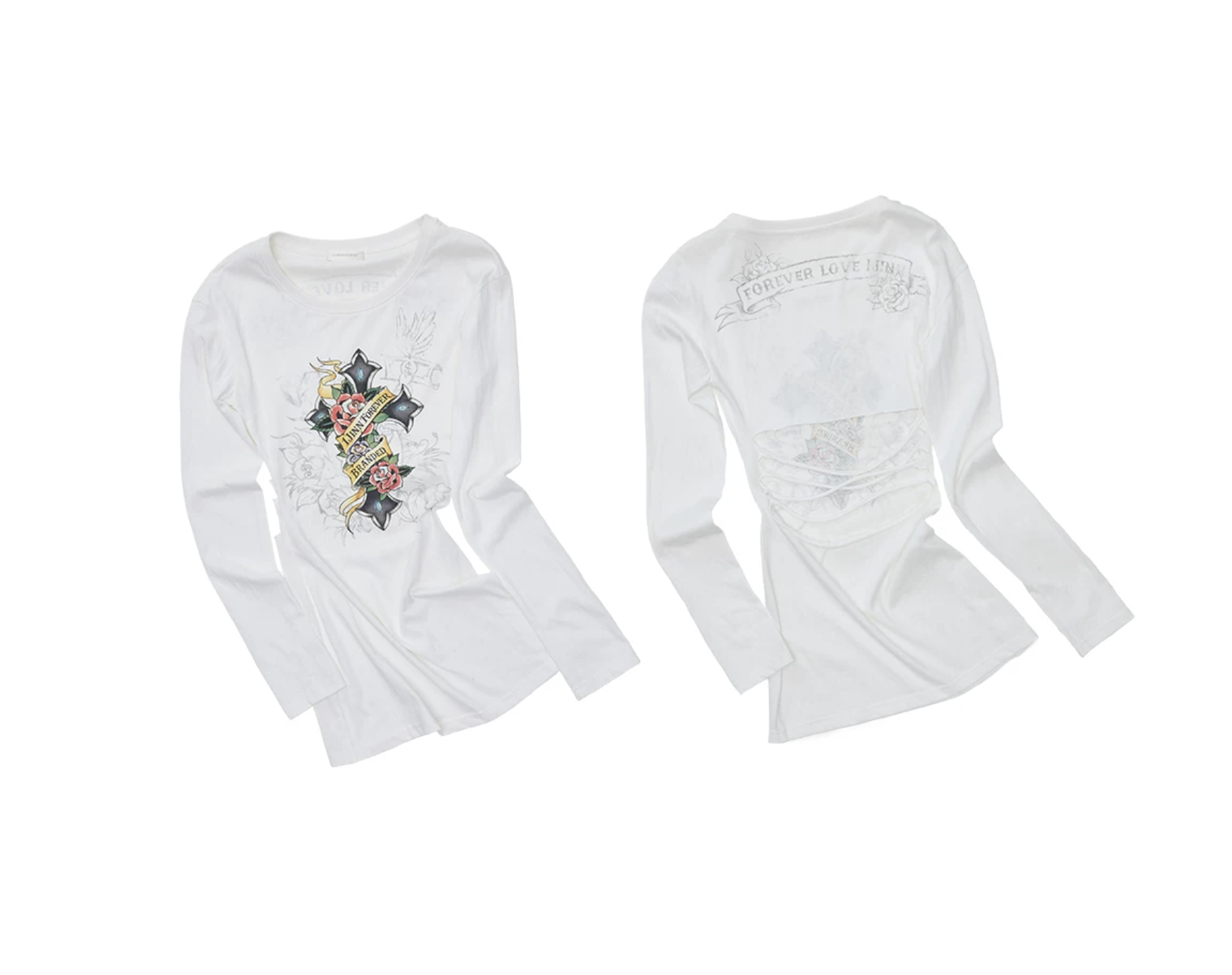 IN STOCK ♱ 1JINN VINTAGE TATTOO CROSS & ROSE OPEN-BACK LONGLINE TOP or MINI DRESS - 2colors - Image 5