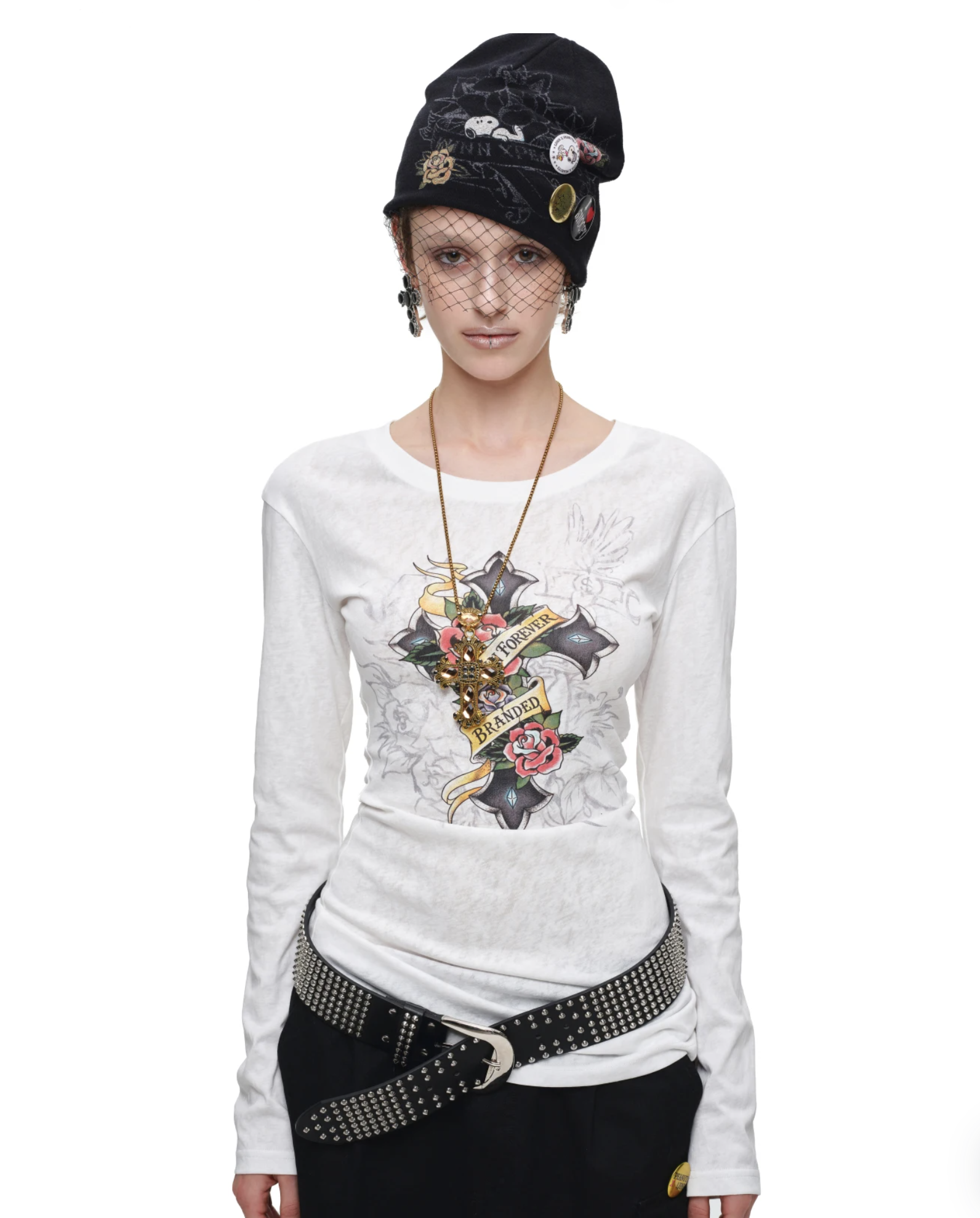 IN STOCK ♱ 1JINN VINTAGE TATTOO CROSS & ROSE OPEN-BACK LONGLINE TOP or MINI DRESS - 2colors - Image 7