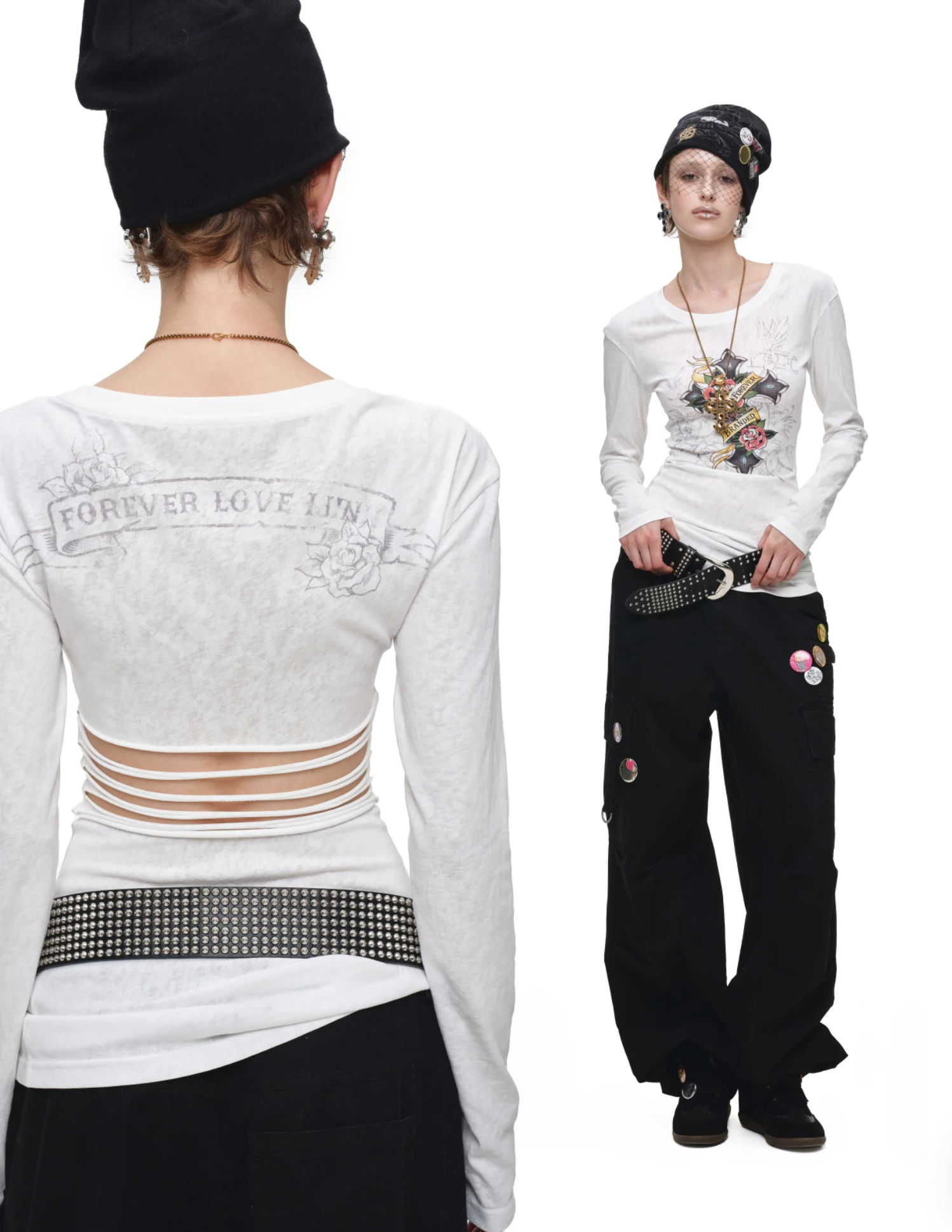 IN STOCK ♱ 1JINN VINTAGE TATTOO CROSS & ROSE OPEN-BACK LONGLINE TOP or MINI DRESS - 2colors - Image 10