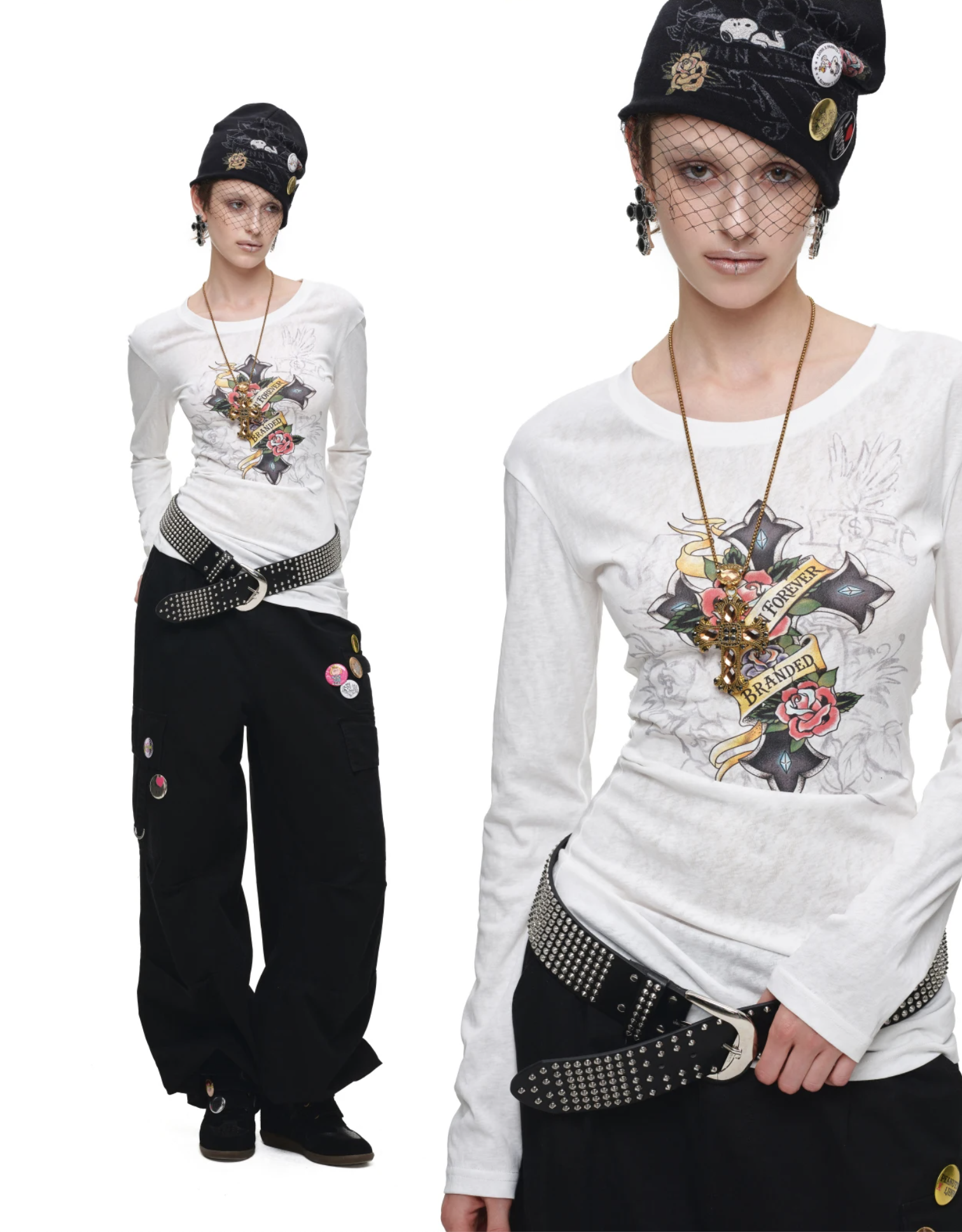 IN STOCK ♱ 1JINN VINTAGE TATTOO CROSS & ROSE OPEN-BACK LONGLINE TOP or MINI DRESS - 2colors - Image 8