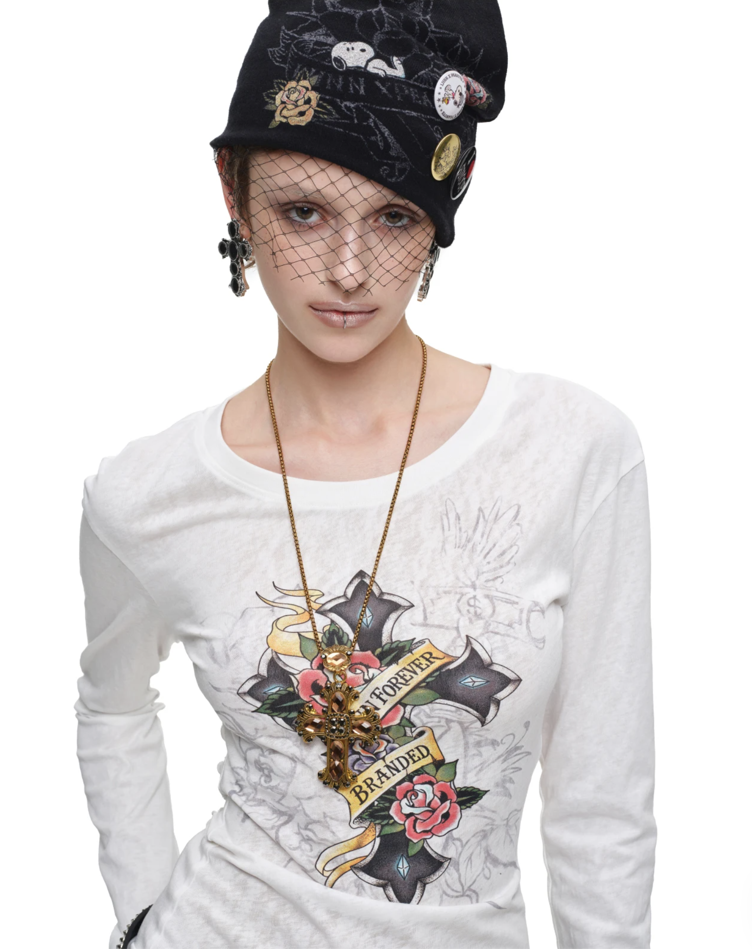 IN STOCK ♱ 1JINN VINTAGE TATTOO CROSS & ROSE OPEN-BACK LONGLINE TOP or MINI DRESS - 2colors - Image 9