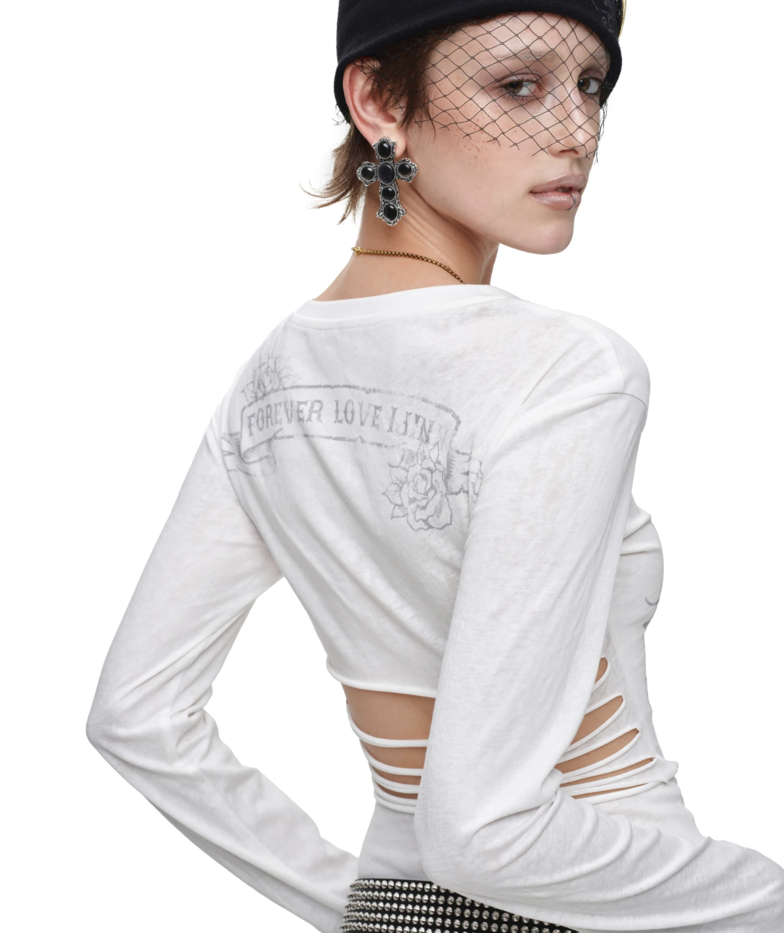 IN STOCK ♱ 1JINN VINTAGE TATTOO CROSS & ROSE OPEN-BACK LONGLINE TOP or MINI DRESS - 2colors - Image 12