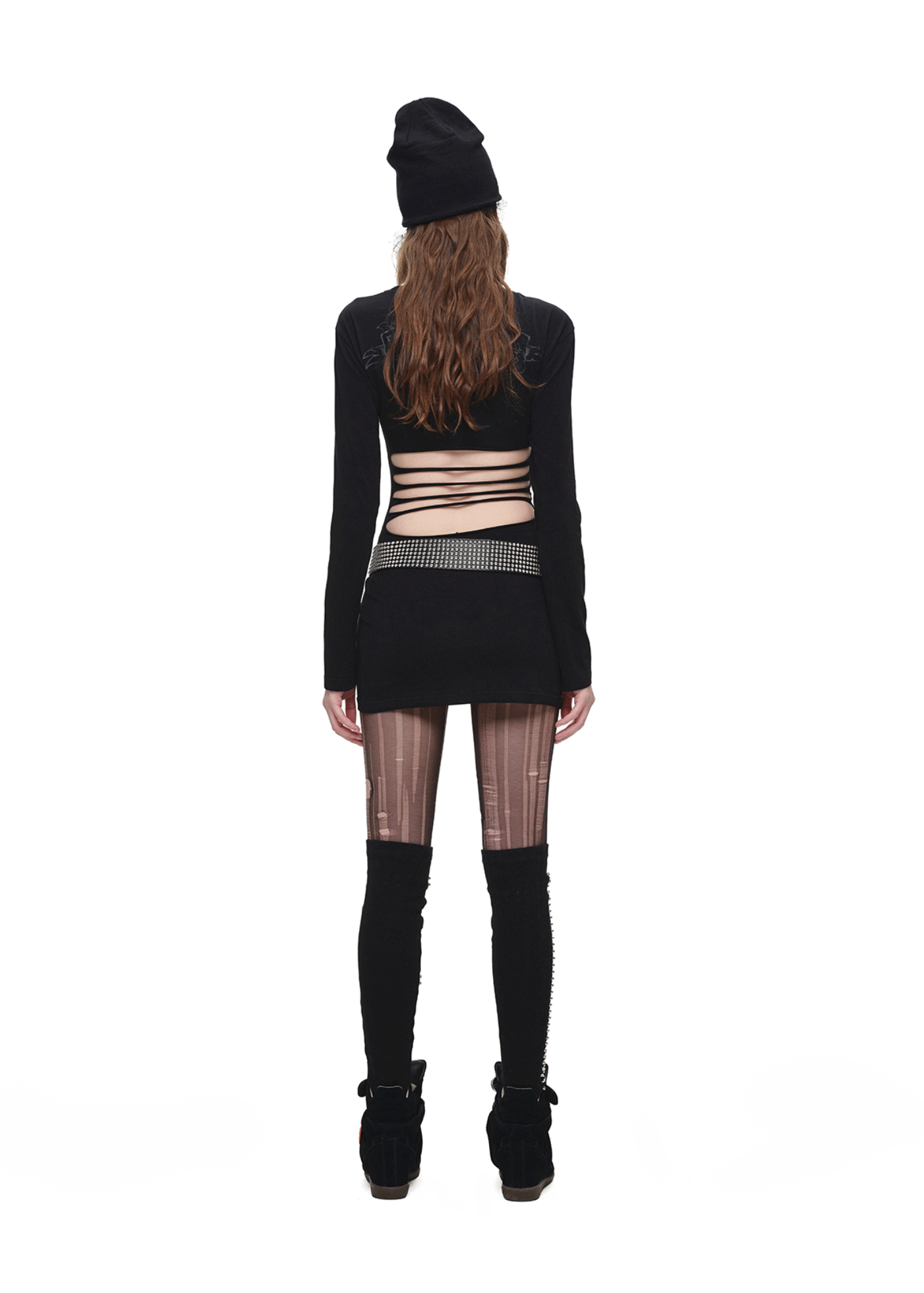 IN STOCK ♱ 1JINN VINTAGE TATTOO CROSS & ROSE OPEN-BACK LONGLINE TOP or MINI DRESS - BLACK - Image 4