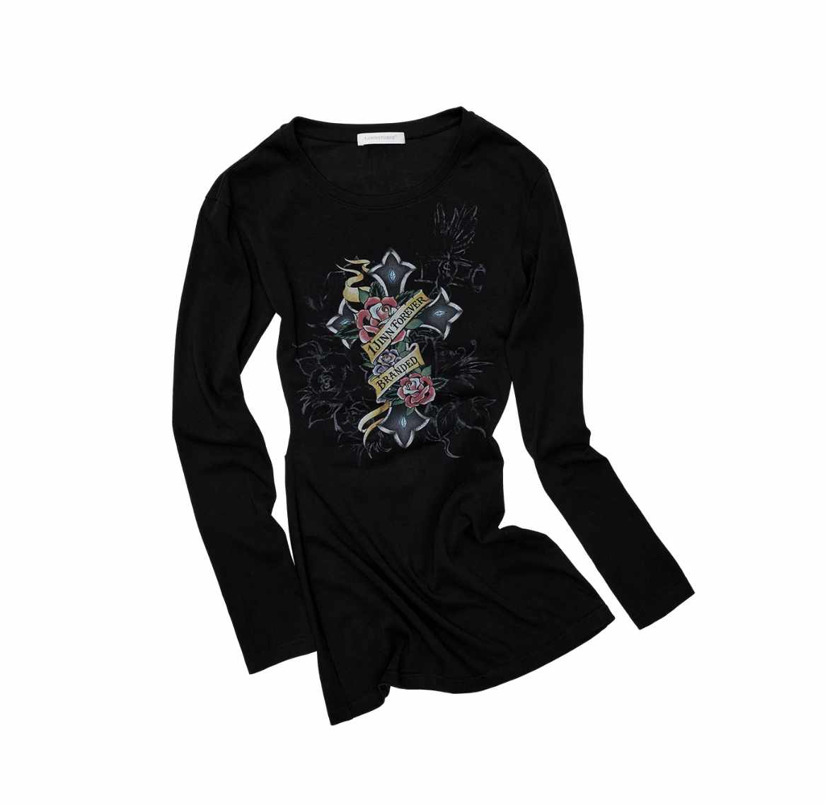 IN STOCK ♱ 1JINN VINTAGE TATTOO CROSS & ROSE OPEN-BACK LONGLINE TOP or MINI DRESS - BLACK - Image 5