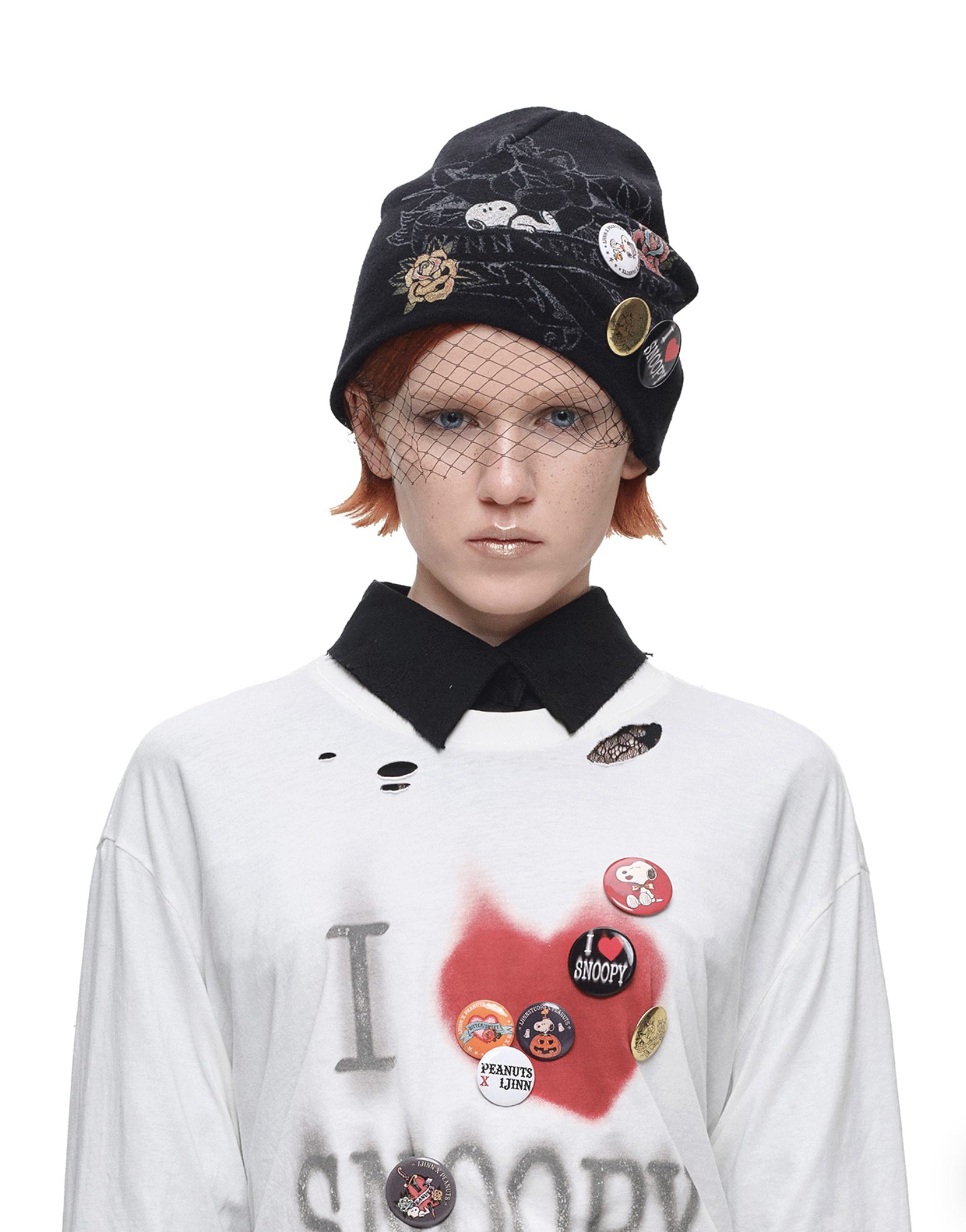 IN STOCK ♱ 1JINN TATTOO SNOOPY GRAPHIC BEANIE WITH PIN SET - BLACK - Image 9