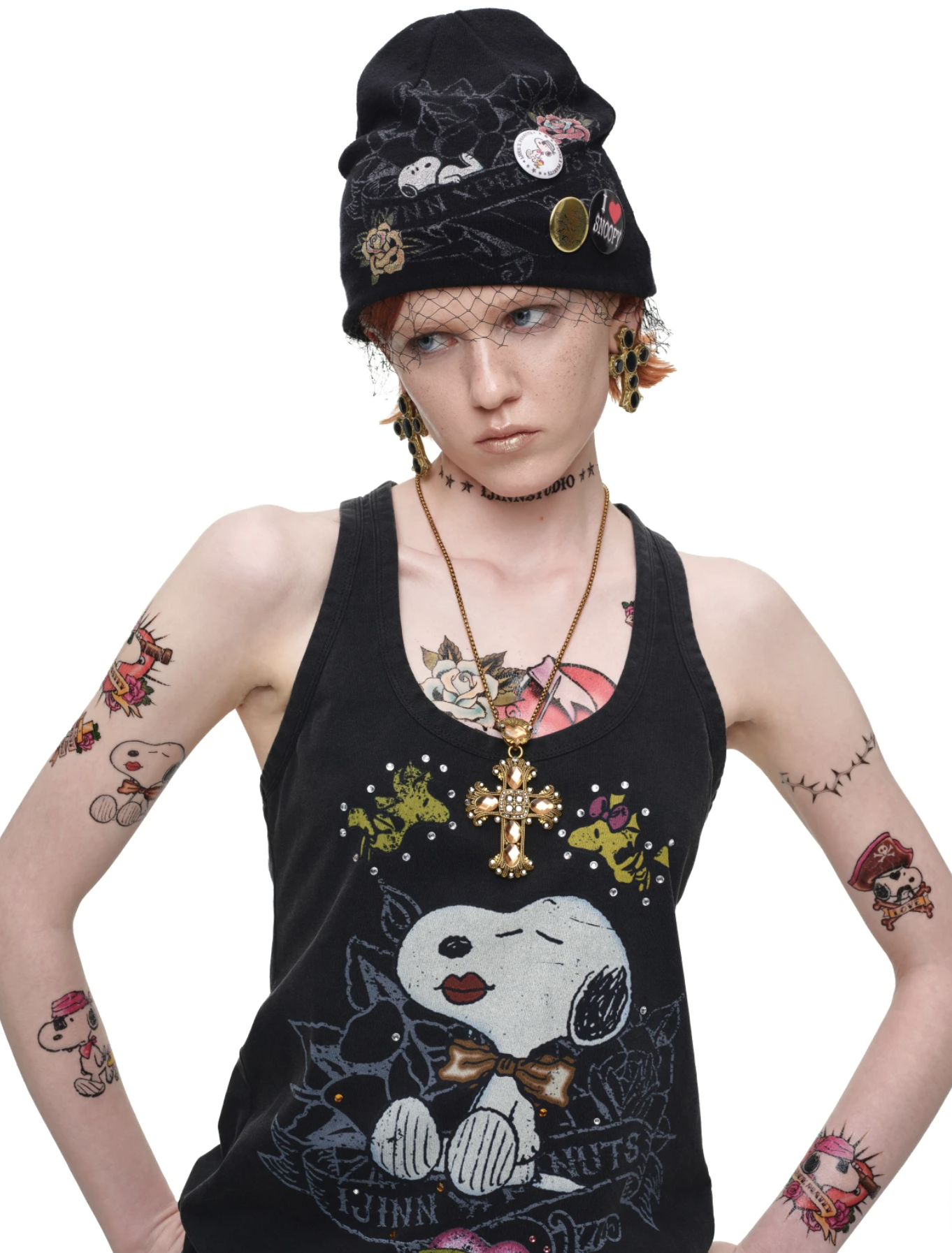 IN STOCK ♱ 1JINN TATTOO SNOOPY GRAPHIC BEANIE WITH PIN SET - BLACK - Image 14