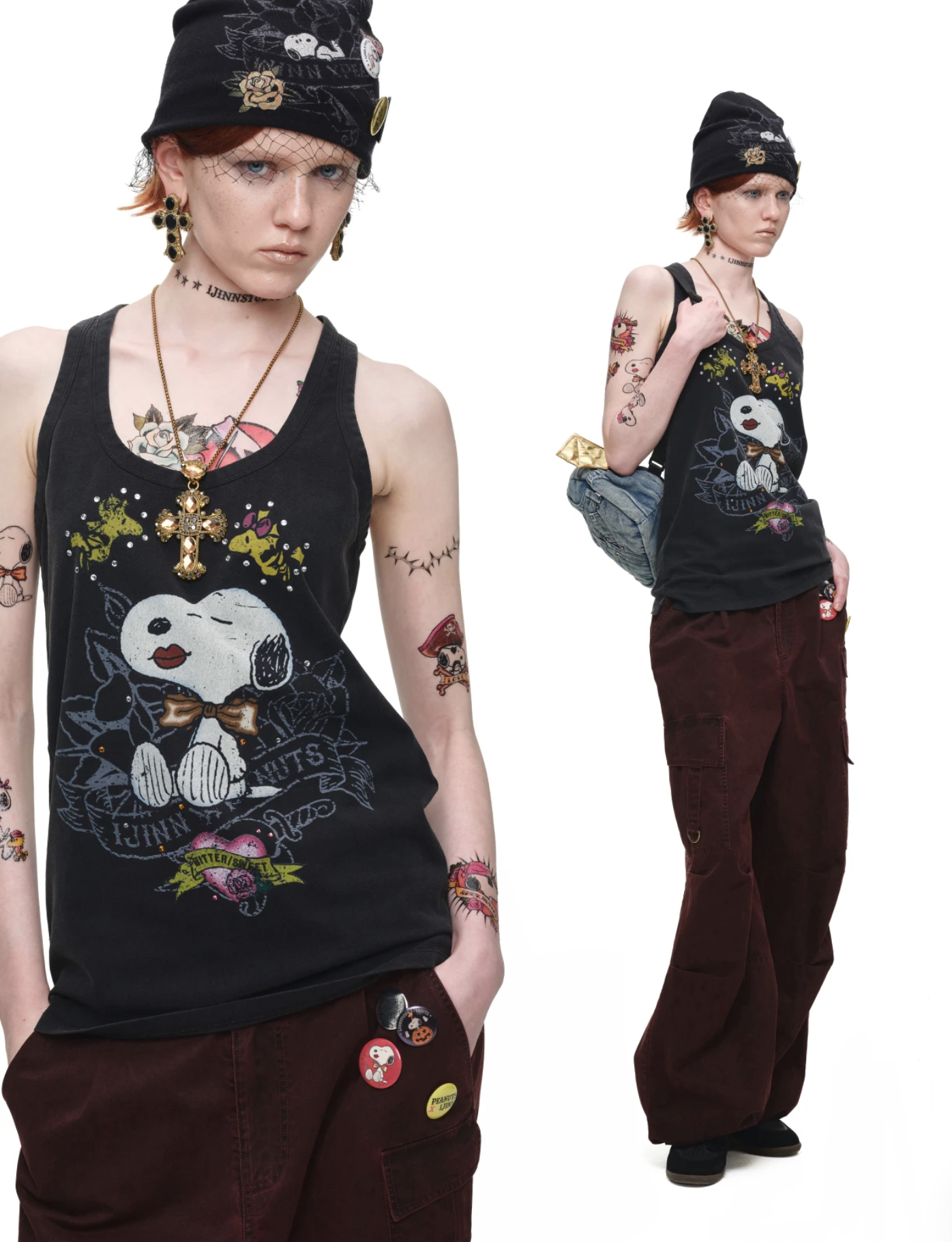 IN STOCK ♱ 1JINN TATTOO SNOOPY GRAPHIC BEANIE WITH PIN SET - BLACK - Image 17