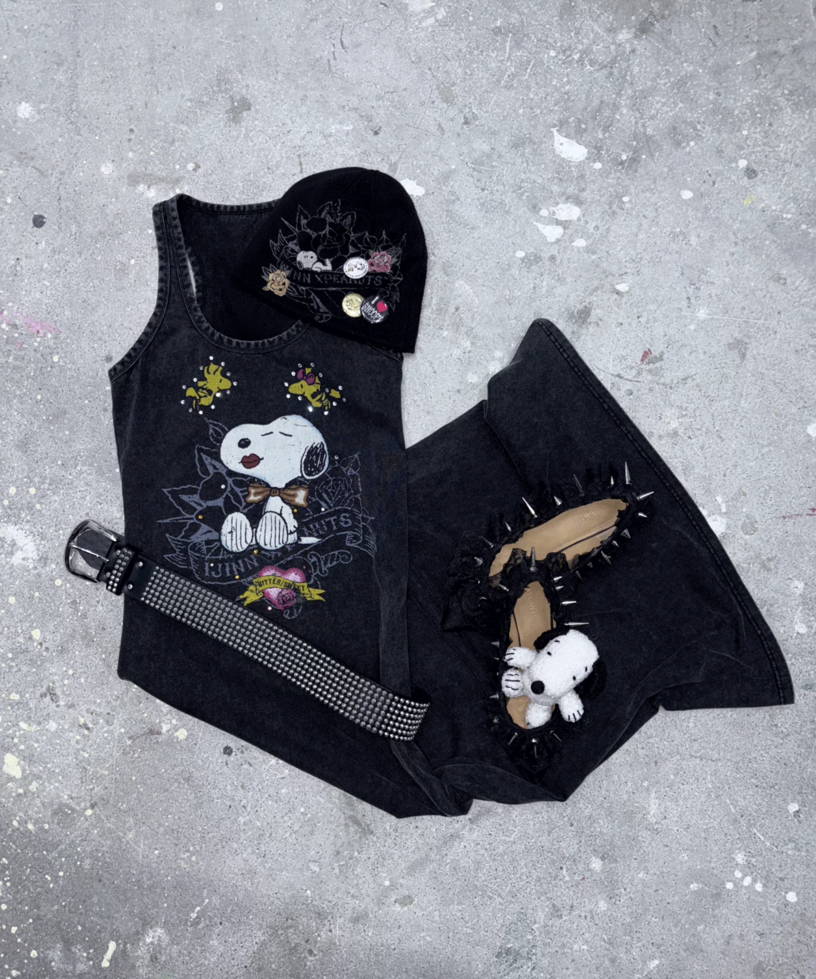 IN STOCK ♱ 1JINN TATTOO SNOOPY GRAPHIC BEANIE WITH PIN SET - BLACK - Image 18