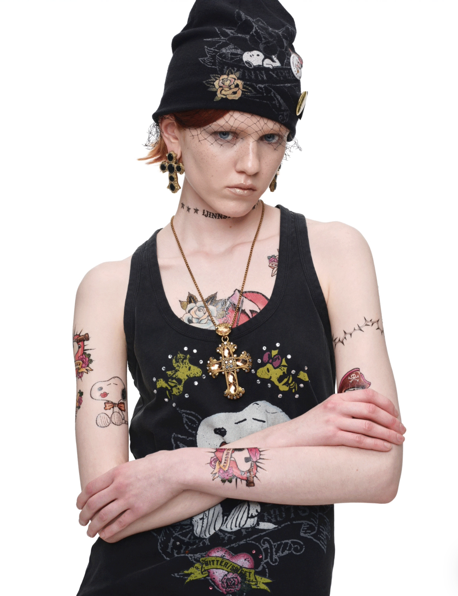 IN STOCK ♱ 1JINN TATTOO SNOOPY GRAPHIC BEANIE WITH PIN SET - BLACK - Image 15