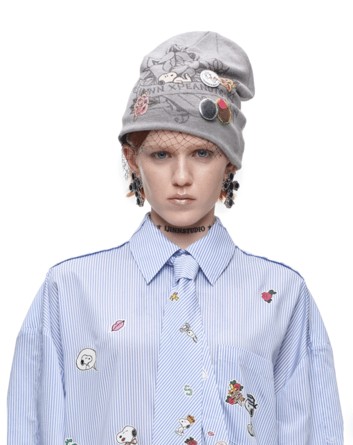 IN STOCK ♱ 1JINN TATTOO SNOOPY GRAPHIC BEANIE WITH PIN SET - GRAY