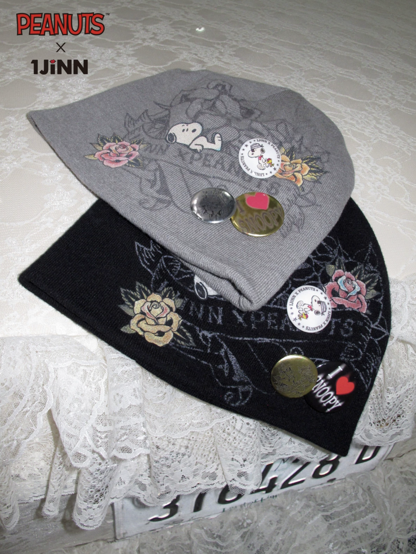 IN STOCK ♱ 1JINN TATTOO SNOOPY GRAPHIC BEANIE WITH PIN SET - GRAY - Image 5