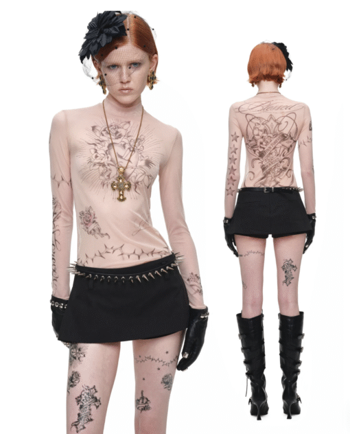 IN STOCK ♱ 1JINN TATTOO MESH SECOND-SKIN TOP