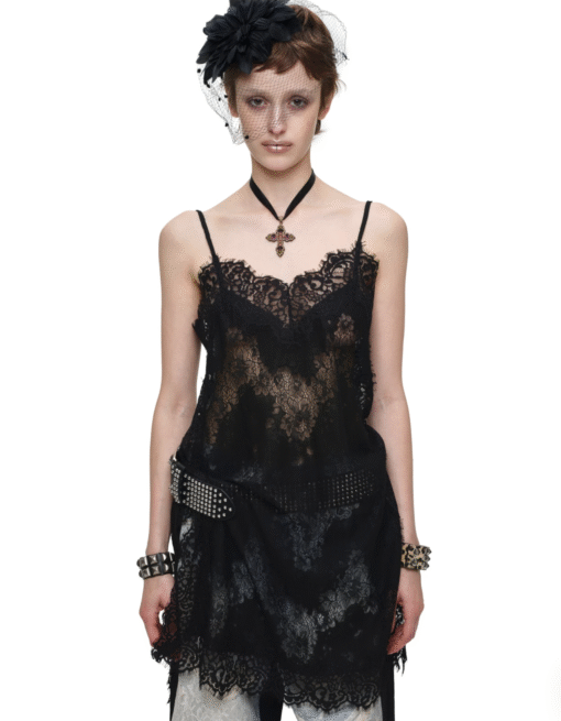 IN STOCK ♱ ROMANTIC LACE CAMISOLE SLIP DRESS or LONGLINE TOP - BLACK