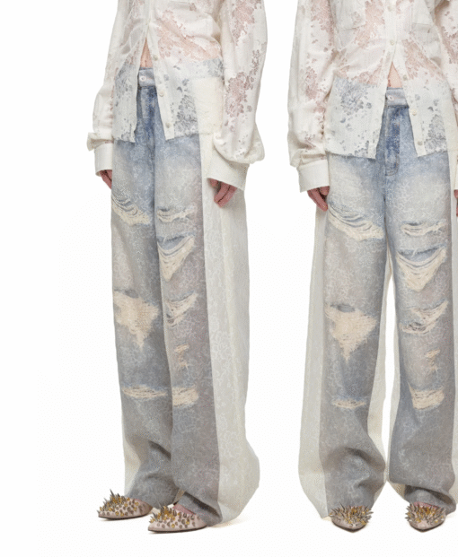 ♱ VINTAGE TROMPE-L'ŒIL LACE WIDE-LEG PANTS ♱