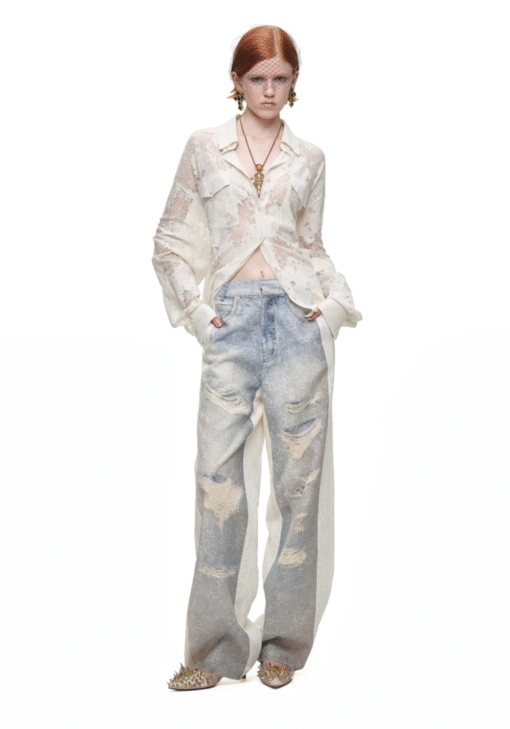 Alternative view of ♱ VINTAGE TROMPE-L'ŒIL LACE WIDE-LEG PANTS ♱