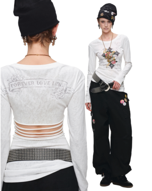 IN STOCK ♱ 1JINN VINTAGE TATTOO CROSS & ROSE OPEN-BACK LONGLINE TOP or MINI DRESS - 2colors
