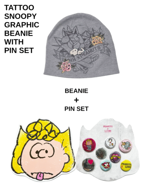 Alternative view of IN STOCK ♱ 1JINN TATTOO SNOOPY GRAPHIC BEANIE WITH PIN SET - GRAY