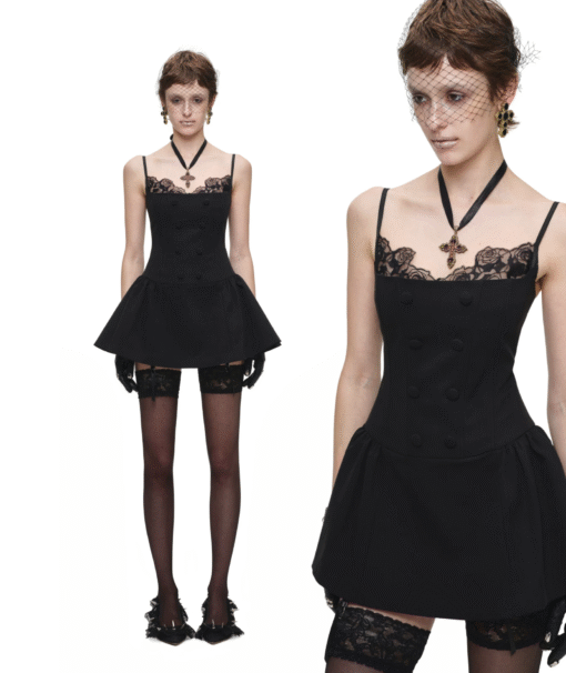 IN STOCK ♱ ROMANTIC LACE CORSET MINI DRESS ♱ BLACK