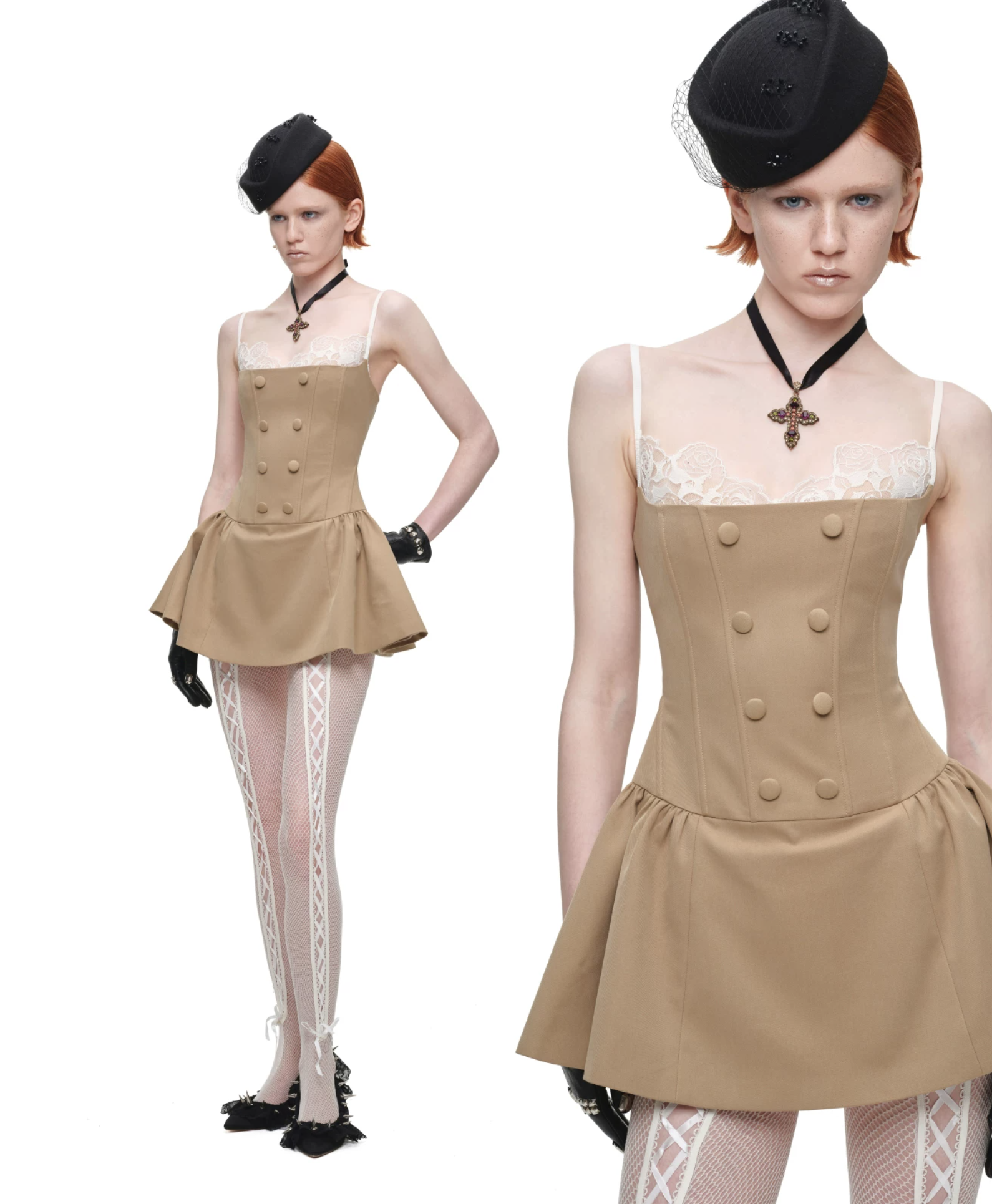 IN STOCK ♱ ROMANTIC LACE CORSET MINI DRESS ♱ BEIGE