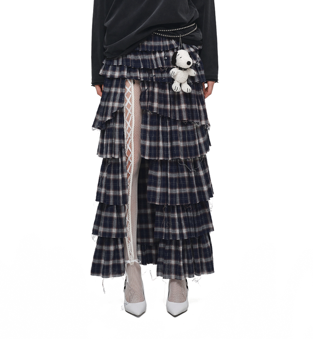 IN STOCK ♱ GRUNGE CHECK RUFFLE SKIRT