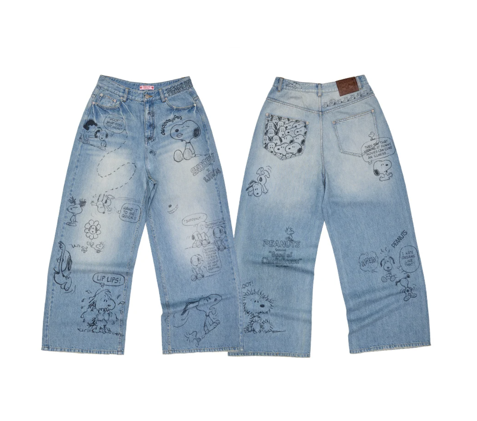 IN STOCK ♱ 1JINN x SNOOPY ੯‧̀͡⬮ PEANUTS DOODLE BAGGY JEANS - Image 5