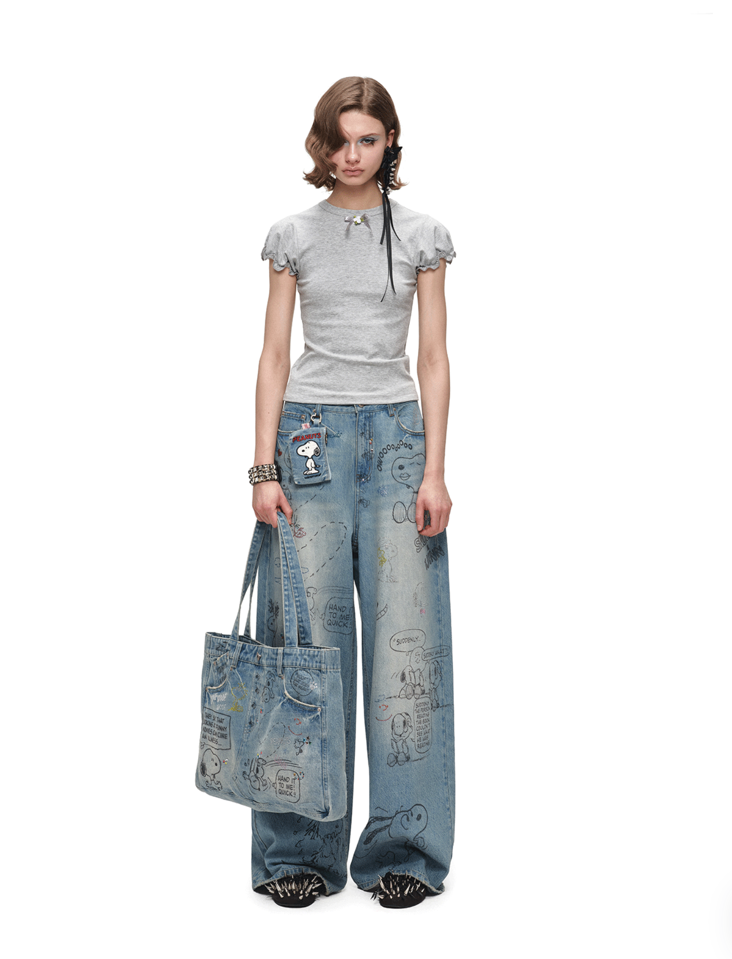 IN STOCK ♱ 1JINN x SNOOPY ੯‧̀͡⬮ PEANUTS DOODLE BAGGY JEANS - Image 13