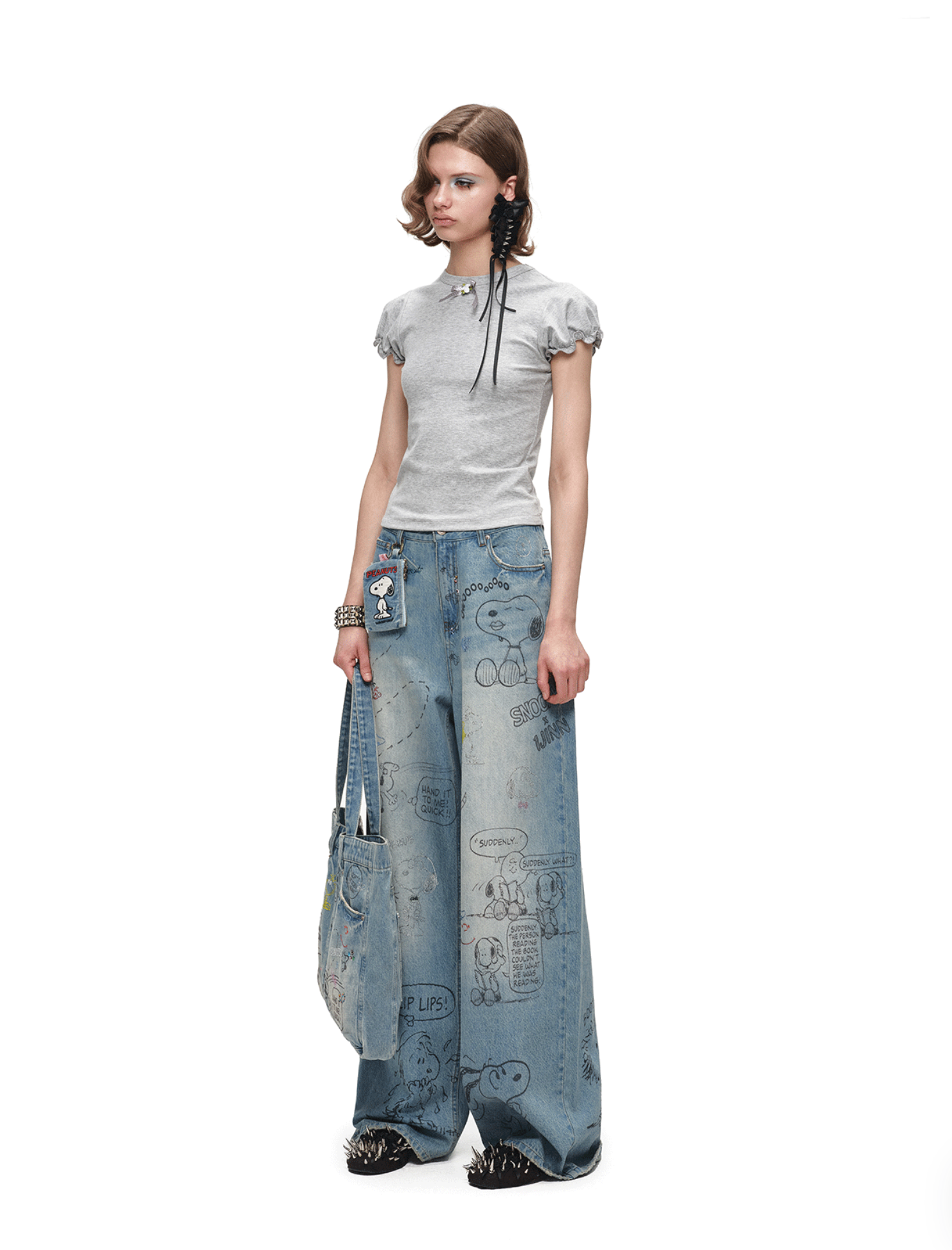 IN STOCK ♱ 1JINN x SNOOPY ੯‧̀͡⬮ PEANUTS DOODLE BAGGY JEANS - Image 14