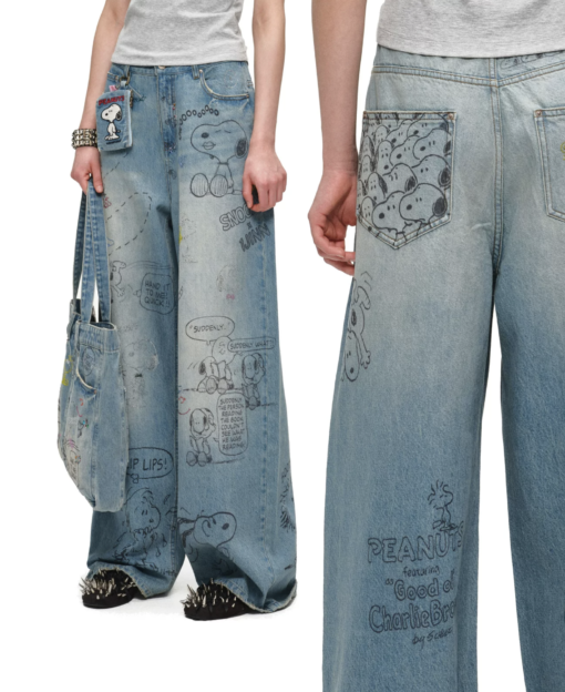 IN STOCK ♱ 1JINN x SNOOPY ੯‧̀͡⬮ PEANUTS DOODLE BAGGY JEANS