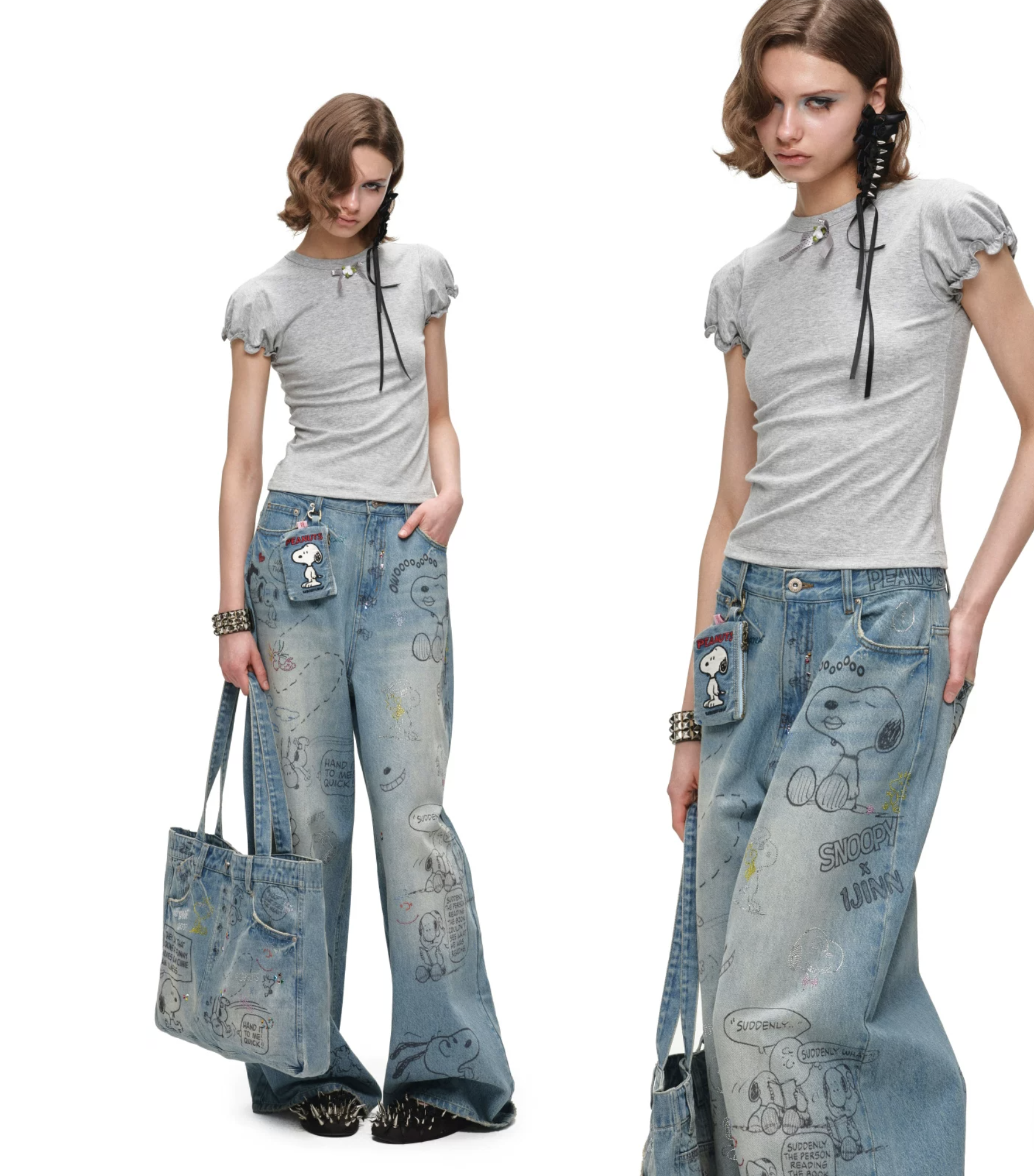 IN STOCK ♱ 1JINN x SNOOPY ੯‧̀͡⬮ PEANUTS DOODLE BAGGY JEANS - Image 15