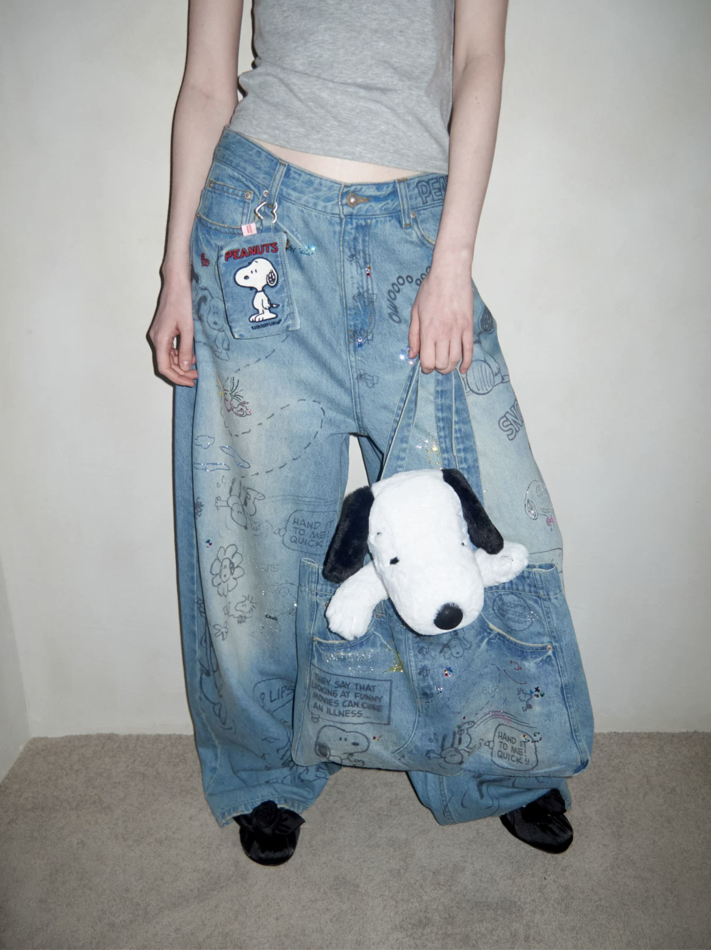 IN STOCK ♱ 1JINN x SNOOPY ੯‧̀͡⬮ PEANUTS DOODLE BAGGY JEANS - Image 17