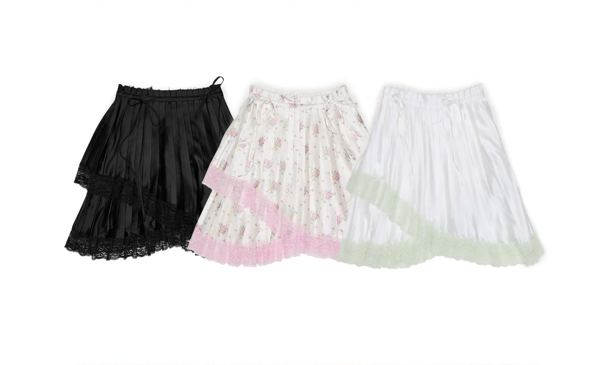 ♱ 1JINN x SNOOPY ੯‧̀͡⬮ ASYMMETRIC LACE PLEATED MIDI SKIRT - 3colors - Image 9