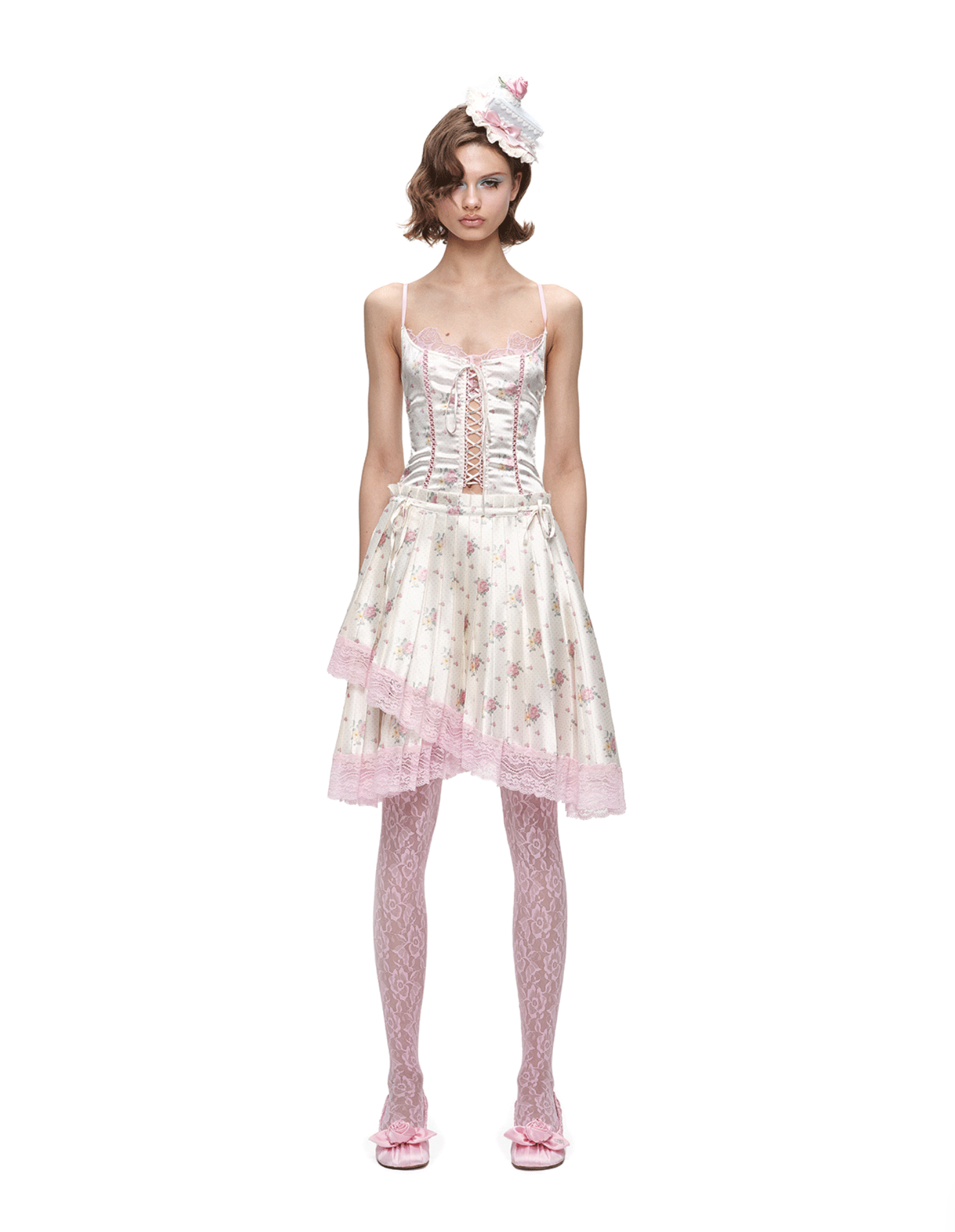 ♱ 1JINN x SNOOPY ੯‧̀͡⬮ ASYMMETRIC LACE PLEATED MIDI SKIRT - 3colors - Image 5