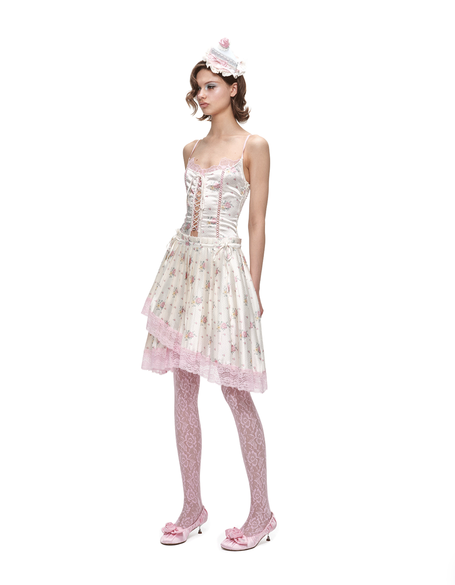 ♱ 1JINN x SNOOPY ੯‧̀͡⬮ ASYMMETRIC LACE PLEATED MIDI SKIRT - 3colors - Image 40