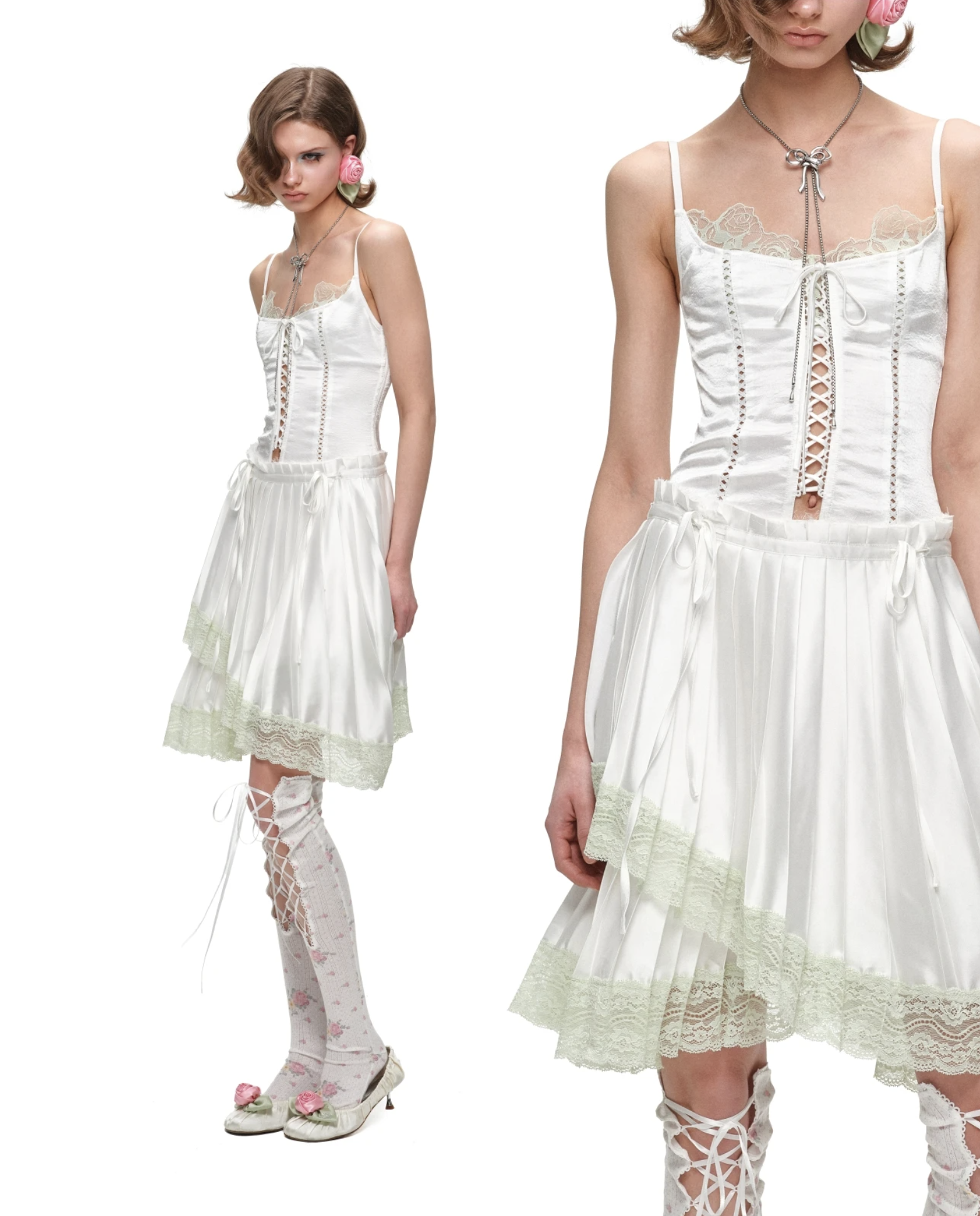 ♱ 1JINN x SNOOPY ੯‧̀͡⬮ ASYMMETRIC LACE PLEATED MIDI SKIRT - 3colors - Image 23